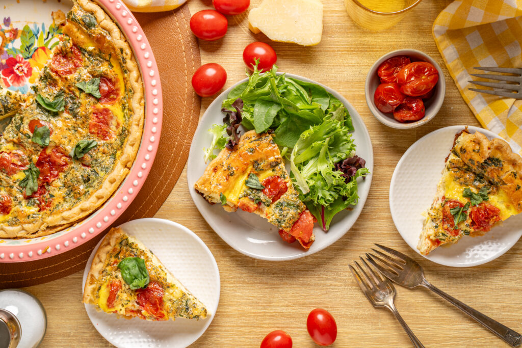 Mollie's Tomato Spinach Cheddar Quiche